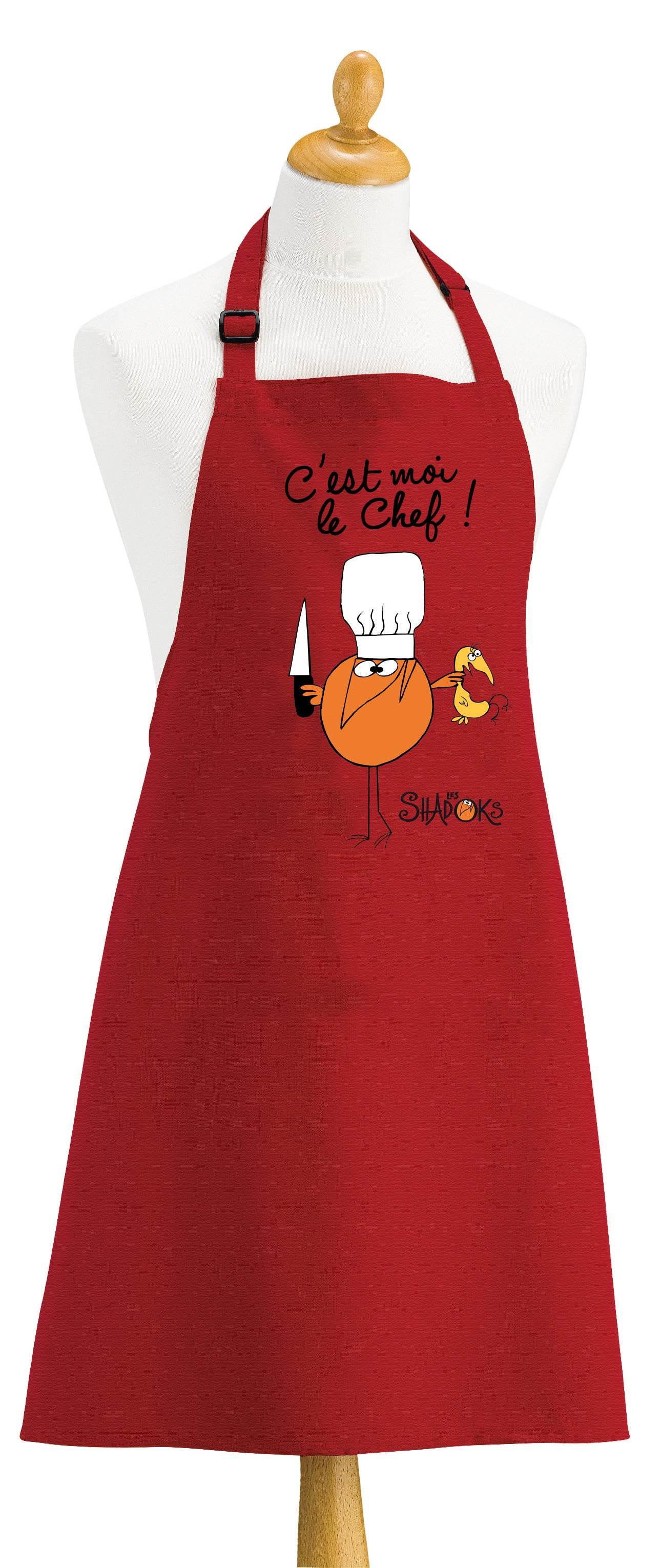 Tablier de cuisine Shadoks C'est moi le chef recyclé Rouge 72 x 90 - Flora finesses beauty