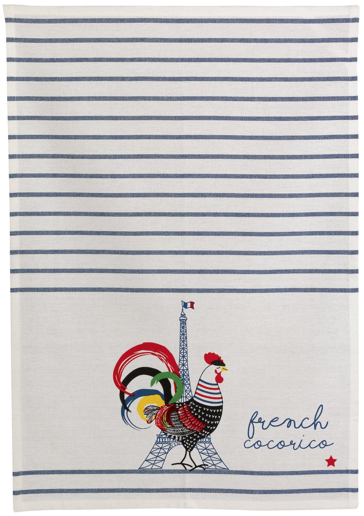 Torchon recyclé French Cocorico Ecru/bleu 50 x 70