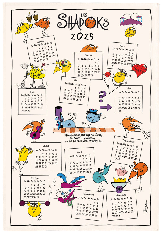 Torchon Shadoks Calendrier 2025 Ecru 48 x 72