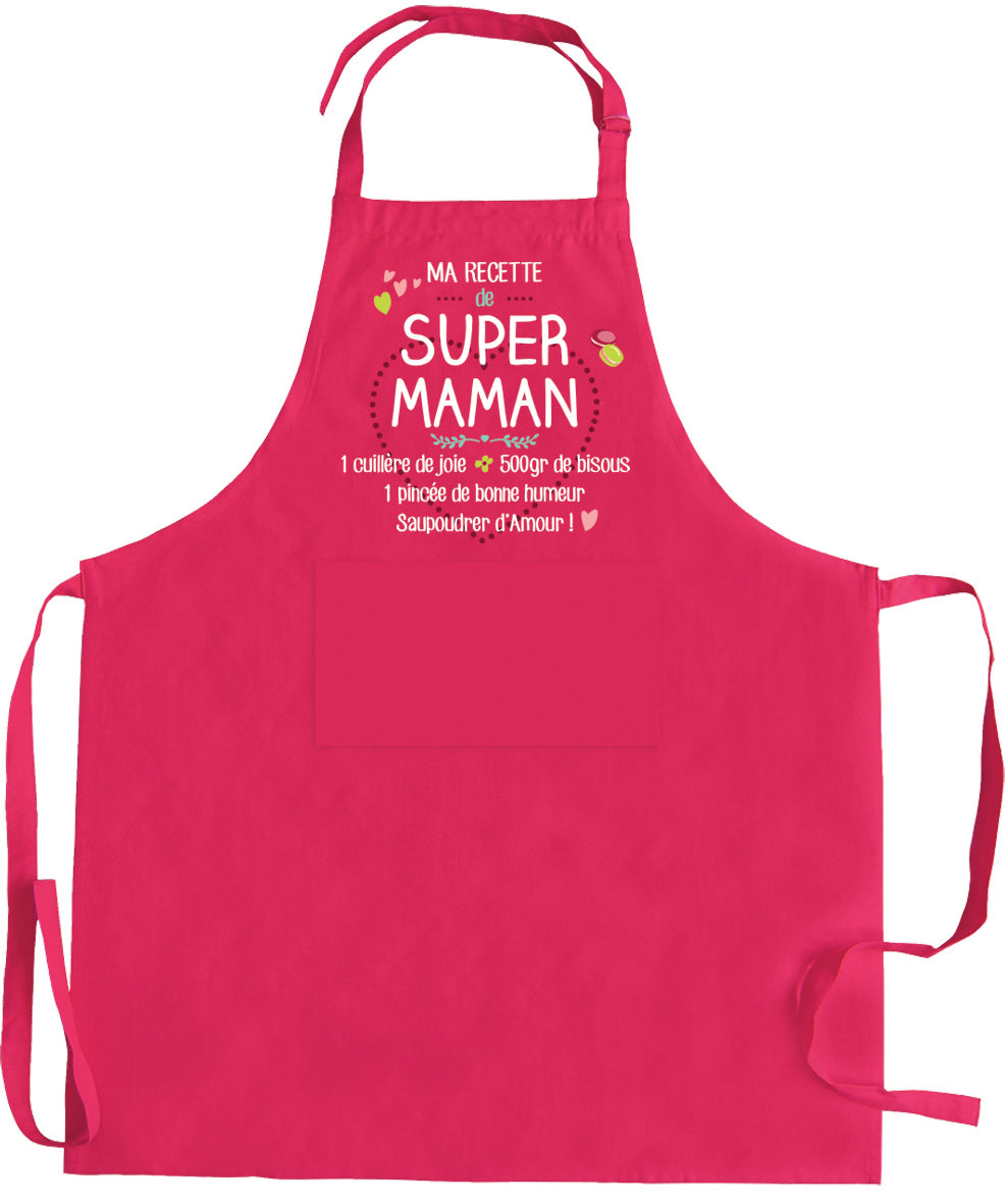 Tablier de cuisine Ma recette de super maman recyclé Rose 72 x 90