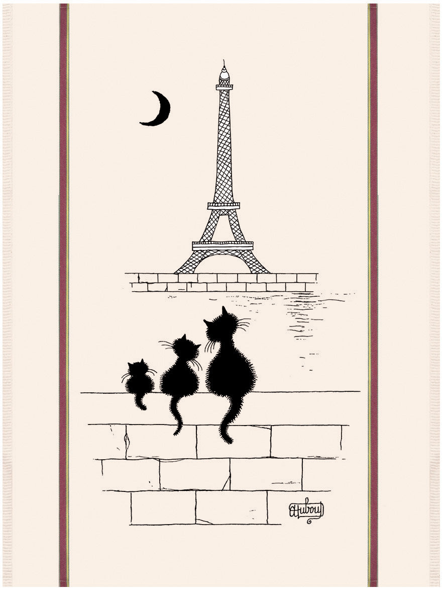 Grand Torchon Dubout Chats Tour Eiffel Ecru 60 X 80