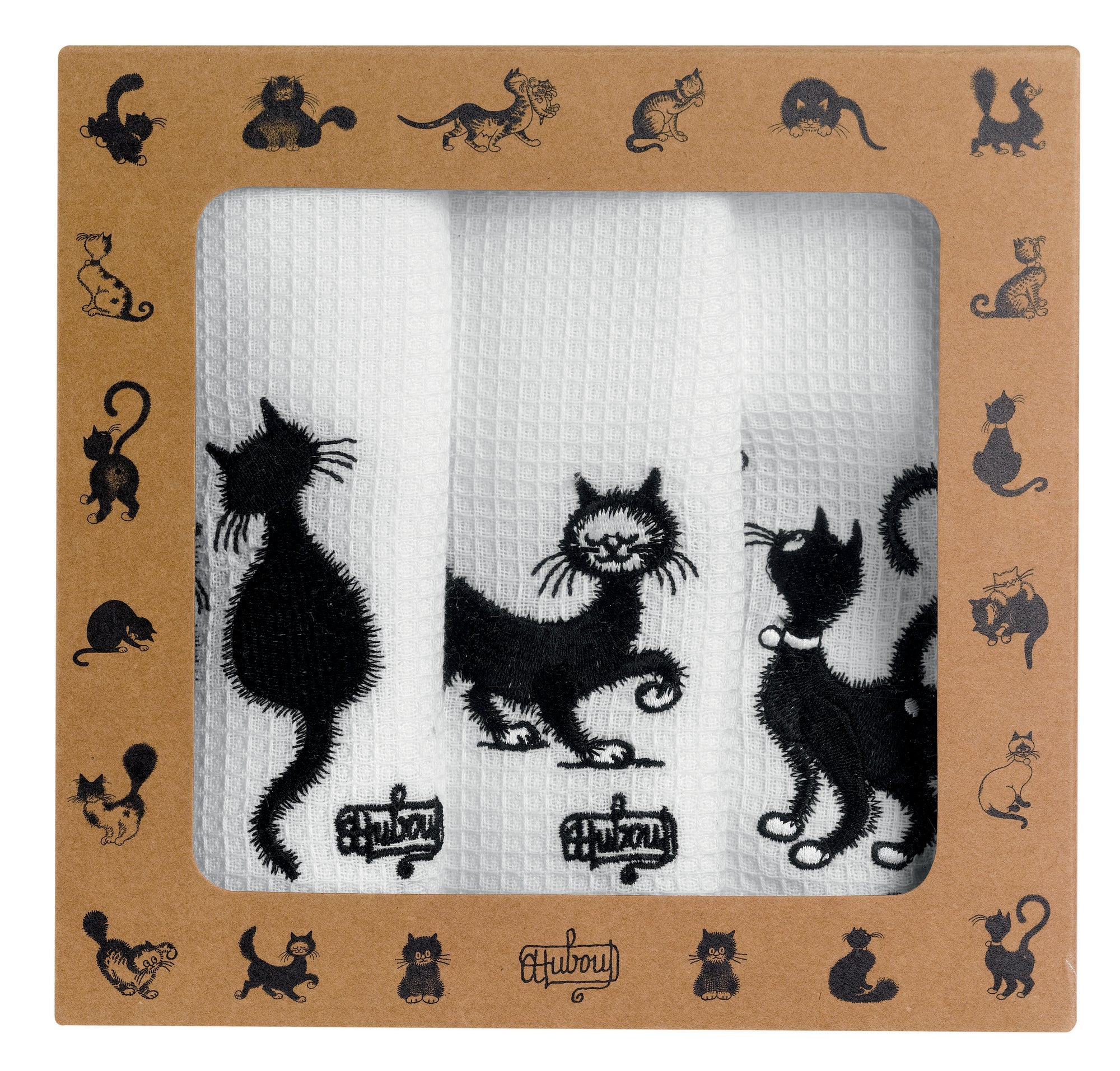 Lot de 3 torchons Dubout Les chats brodé Blanc 40 x 60