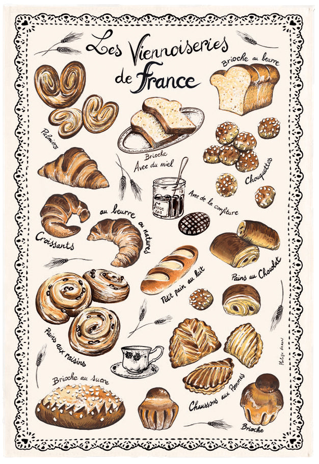 Torchon Les Viennoiseries Françaises Ecru 48 X 72