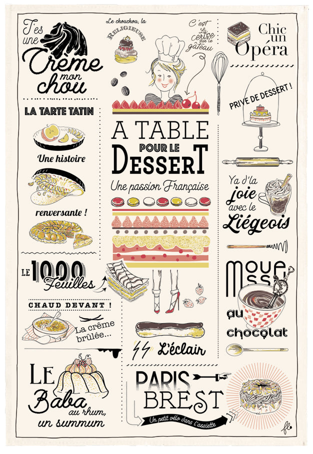 Torchon Les desserts français Ecru 48 x 72