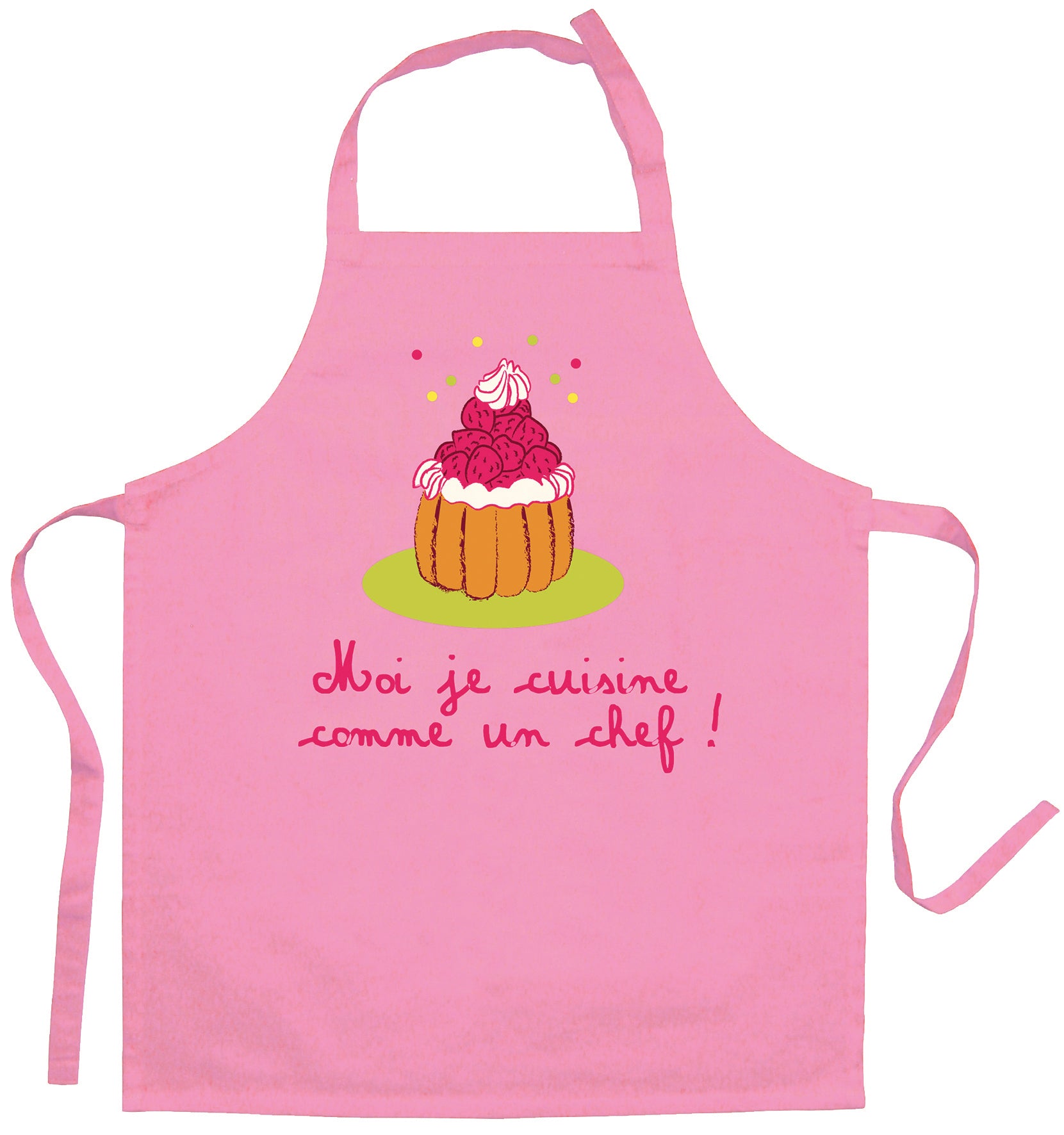 Tablier de cuisine enfant Je cuisine comme un chef recyclé Rose 52 x 63