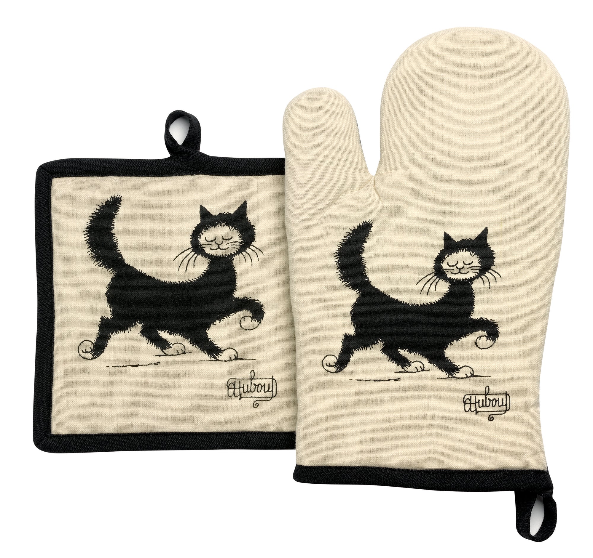 Gant de cuisine + Manique Dubout Chat Balade Beige 18 x 28