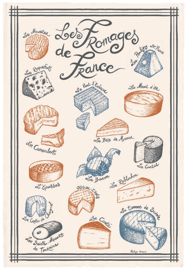 Torchon Imprimé Fromages de France Ecru 48 x 72