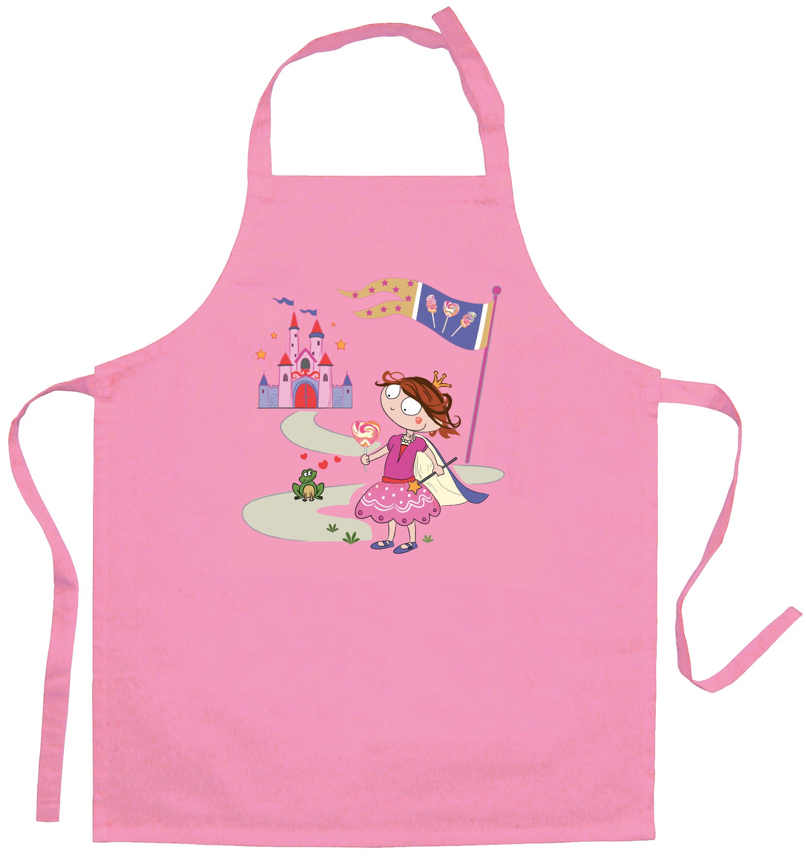 Tablier de cuisine enfant Princesse et grenouille recyclé Rose 52 x 63