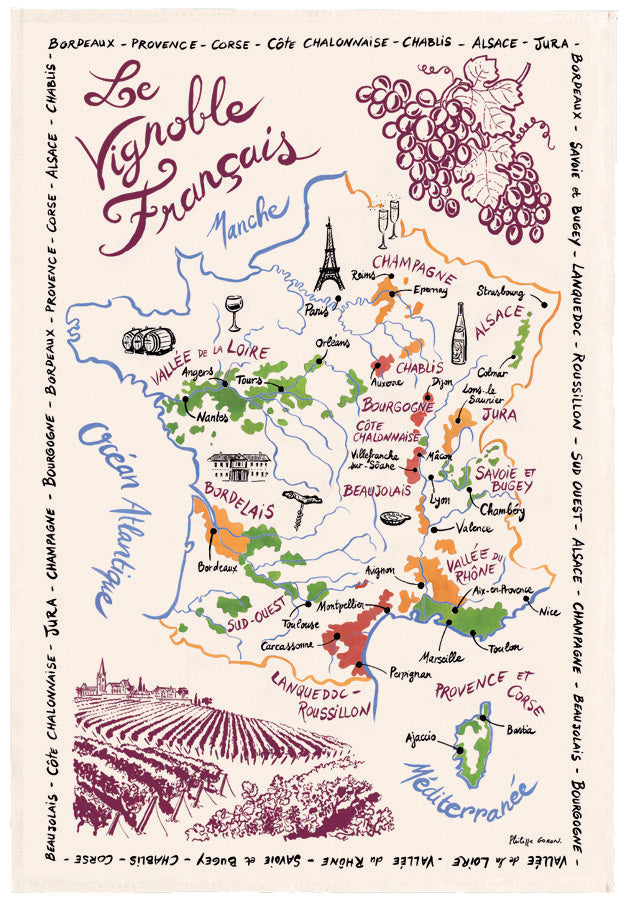 Torchon La Carte Des Vins de France Brun 72 X 48