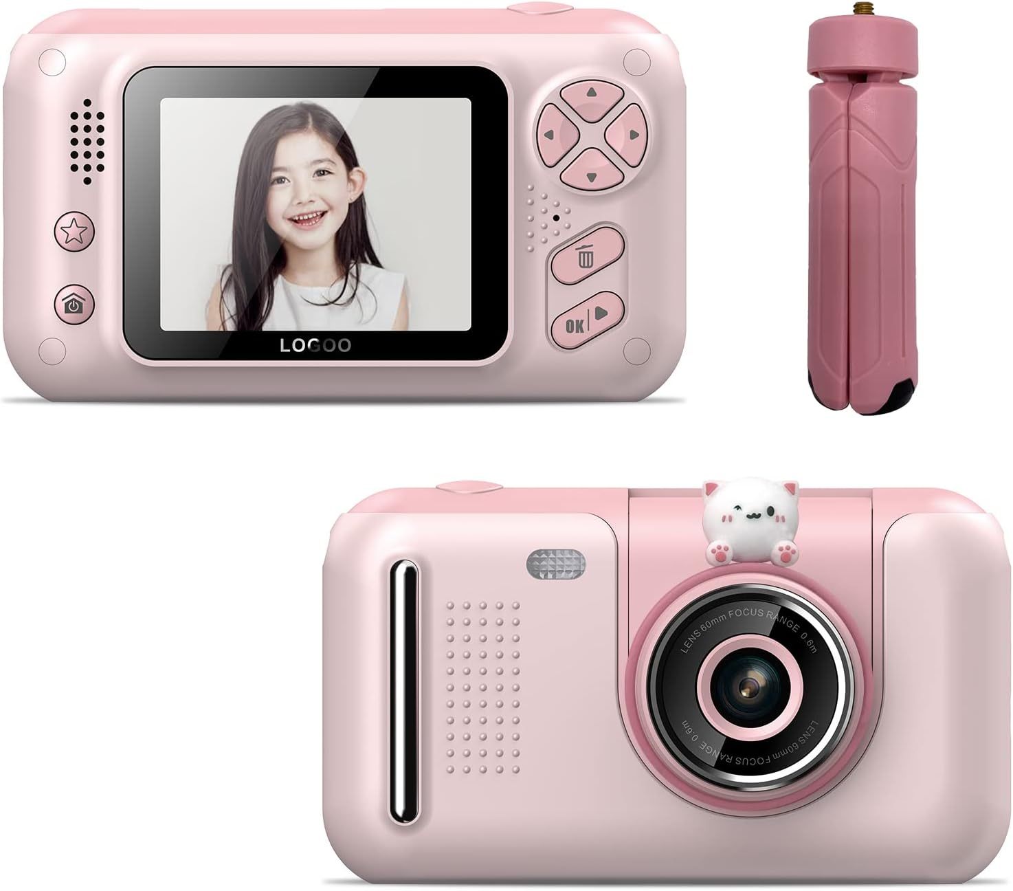 Kinderkamera, digitale Selfie-Kamera für Kinder für 3–12-Jährige mit 20 MP Fotoauflösung, 1080P HD-Videokamera mit 32 GB SD-Karte und Selfie-Stick