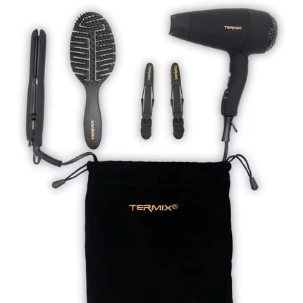 Termix Travel Set Includes Hair Straighteners, Travel Hairdryer, 2 Hair Clips and Detangling Paddle Brush Travel Pack For Achieving Healthy and Shiny Hair Wherever You Are